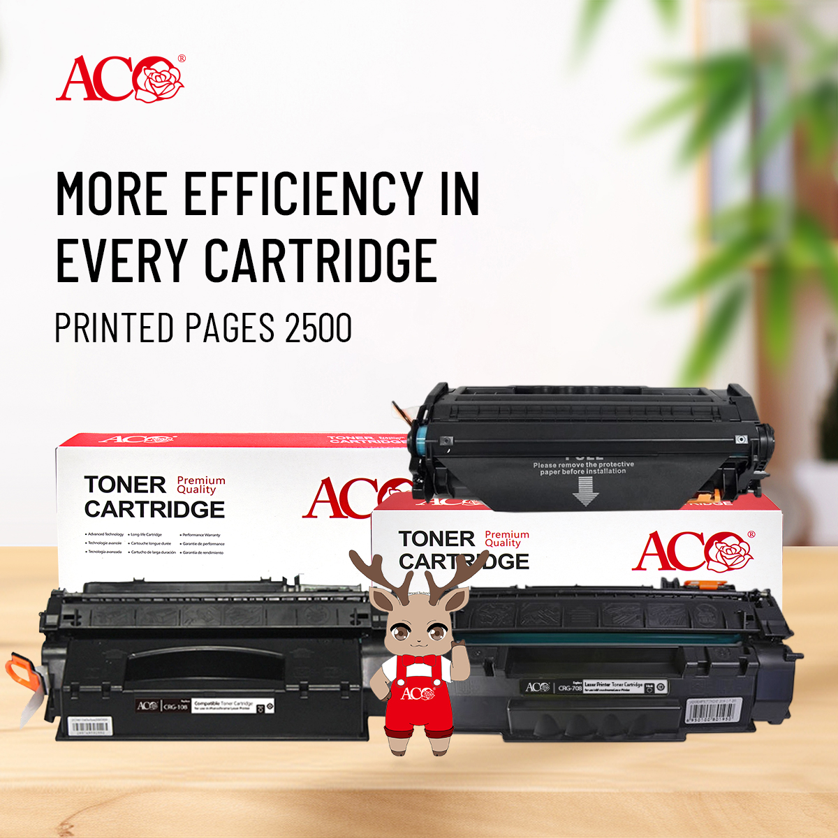 ACO compatible toner cartridges CRG-108 CRG-308 CRG-708 with 2500-page yield displayed with product packaging, designed for office printing, toner distributors, wholesalers, importers, and global B2B printer consumables buyers.