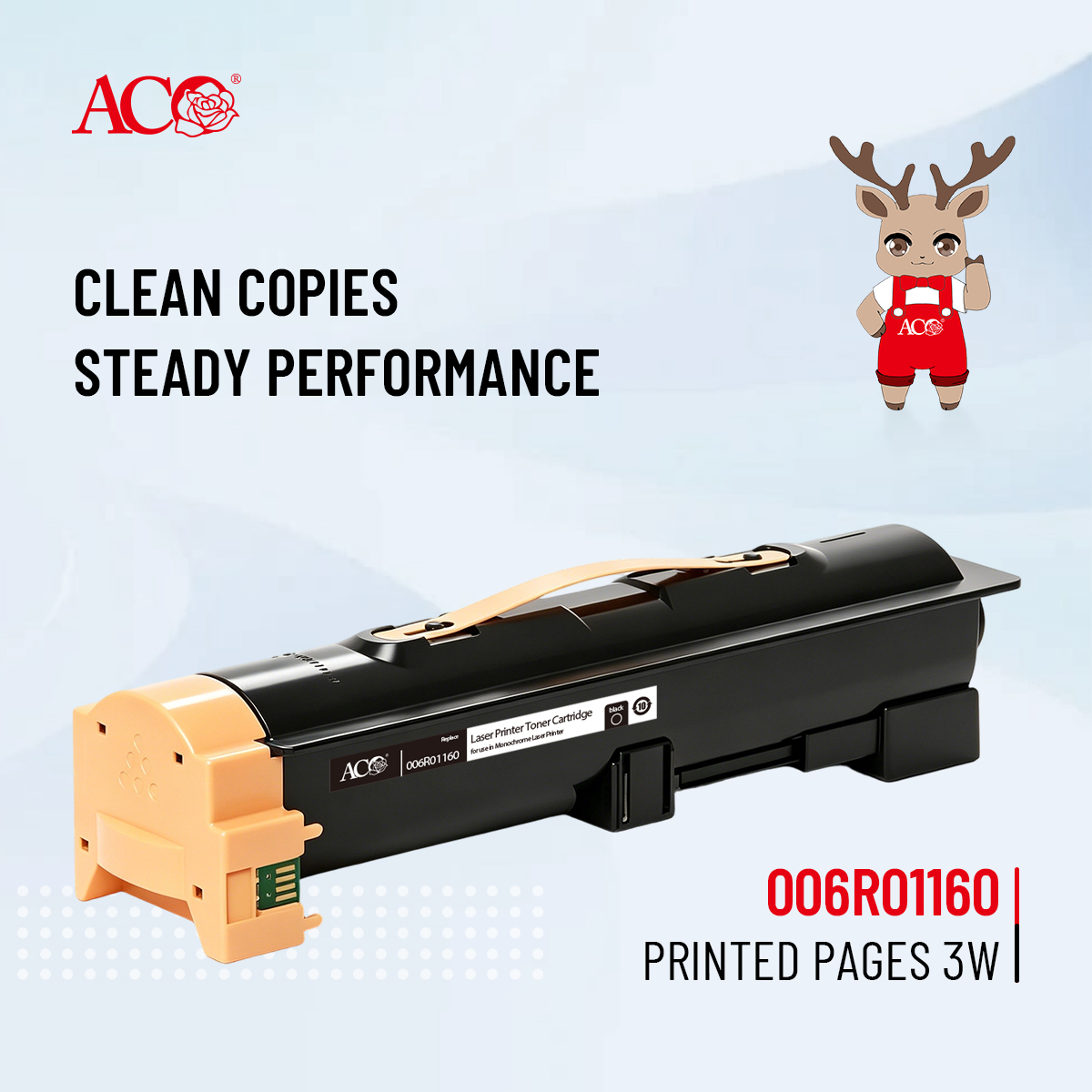 ACO 006R01160 compatible black laser toner cartridge for clean monochrome office printing and B2B printer consumables supply