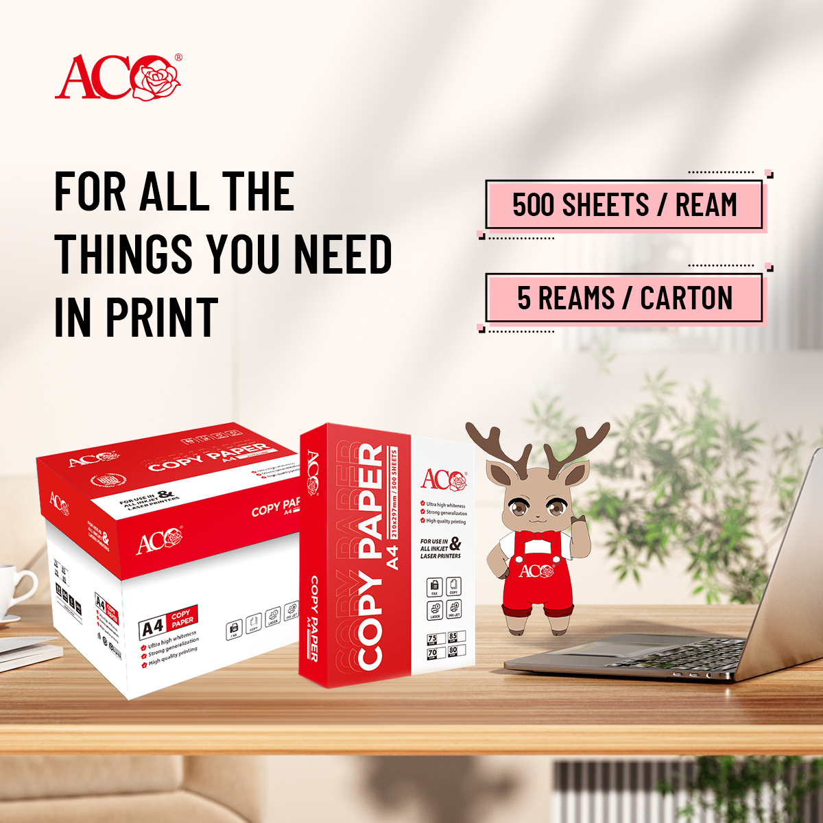 ACO A4 Copy Paper delivers smooth printing performance, high whiteness, and reliable quality for inkjet and laser printers. Perfect for office, business, and bulk paper supply needs.